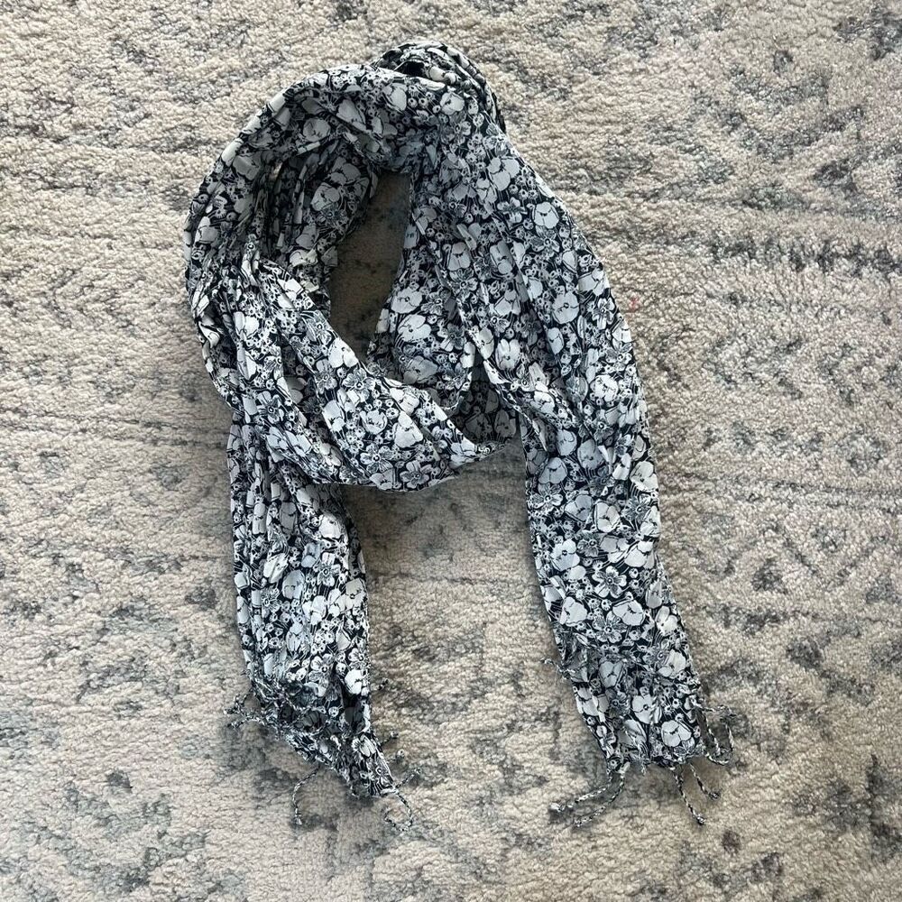Blue and White Floral Scarf